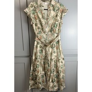 VERONICA BEARD Dress 4 Vanessa Belted Tiered Printed Boho‎ Peasant  Midi cotton